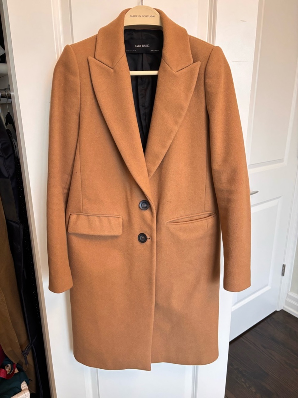 Zara Camel Single-Breasted Wool-Blend Trench Coat